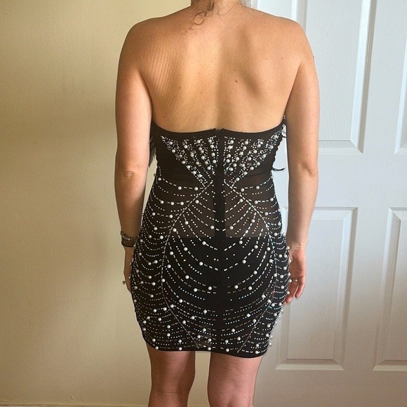 Halloween Feather Rhinestone Mesh Mini Dress Whimsigoth Costume Flapper Witch - Picture 9 of 11